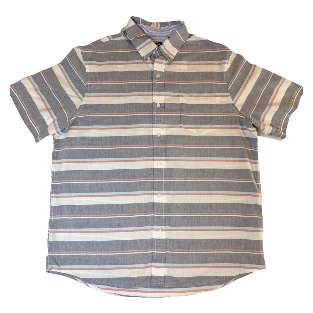 Chaps Stretch Men's Button Down Shirt XL Short Sleeve Striped Casual